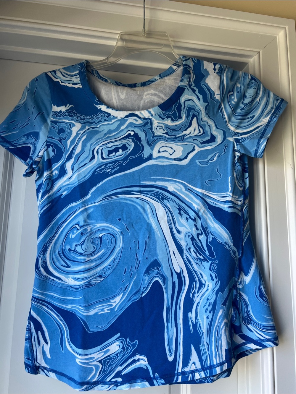 Talbots Blue Marble Print Short Sleeve Tee